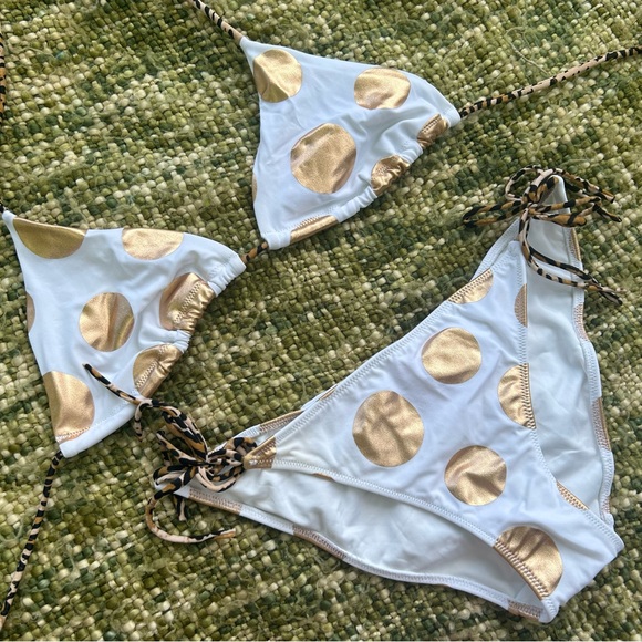 VS White and Gold Metallic Polka Dot String Bikini - Picture 4 of 15